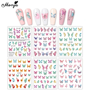 Monja 3 листа стикери за нокти Реалистична пеперуда самозалепващ плъзгач Пролетна обвивка Ваденки Цветове Аксесоари за декорация на маникюр