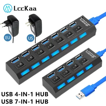 4/7 порта USB HUB 3.0 2.0 адаптер разширител високоскоростен мулти USB сплитер множествен удължител с LED лампа превключвател за PC лаптоп