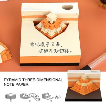 3D бележник със светеща пирамида 3D Memo Pad Block Ретро Коледа Хартия Архитектура Офиси Бележки Бележки Подарък за рожден ден U6A9