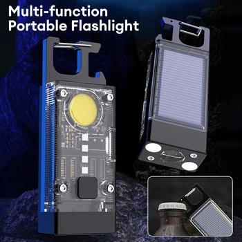 Мини многофункционален преносим LED COB фенерче ключодържател 800LM USB акумулаторни работни светлини открит риболов къмпинг фенер