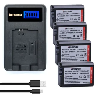 Batmax 4Pcs 2000mAh NP-FW50 NP FW50 батерия за камера + LCD зарядно устройство за Sony NEX-7 NEX-5N NEX-F3 NEX-3D NEX-3K NEX-5DB
