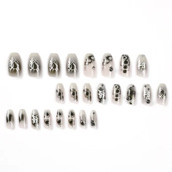 Черно зацапване френски стил фалшиви нокти дълготраен безопасен материал водоустойчив фалшиви нокти за ежедневно и страни носенето