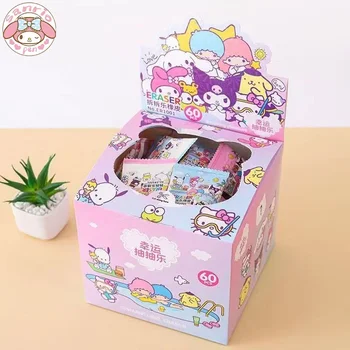 Нов Sanrio 60pcs ластик Kawaii Hello Kitty Kuromi Cinnamoroll Изпомпване гума Студентски канцеларски материали Детски подаръци играчки