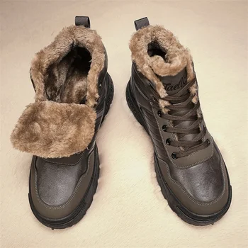 Мъжки обувки есенни и зимни кожени ботуши мъжки ботуши с висок връх инструментална екипировка плюс кадифени топли памучни обувки водоустойчиви ботуши за сняг