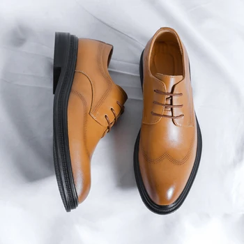 Луксозна заострена глава Оксфордски обувки Мъже Нисък връх Кариера Рокля Обувки Мъжки бизнес мокасини Homme Леки кожени обувки Мъжка мода