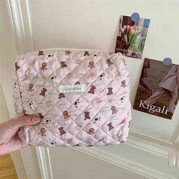 Сладка розова дамска козметична чанта за грим Ватирани памучни чанти за съхранение за пътуване Преносима чанта за измиване Съединител чанта чанта Мама чанта