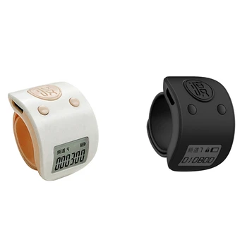 2X Мини цифров LCD електронен пръстен за пръсти Ръчен брояч на 6-цифрени акумулаторни броячи Clicker-White & Black