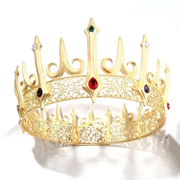 бароков златен голям кристал голям кръг кралски крал корона изящни кралица диадеми конкурс диадема парти аксесоари за коса