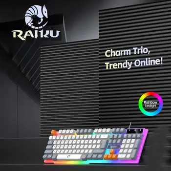 RAIKU K26 Кабелен 104 клавиша Мембранна клавиатура Видове цветно осветление Игри и офис за Windows и IOS система