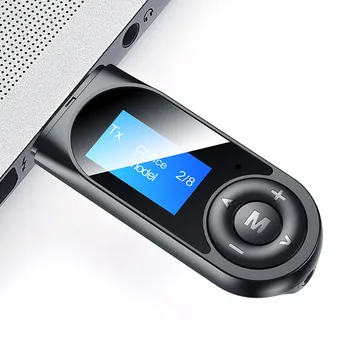 Car Bluetooth 5.0 адаптер безжичен аудио предавател приемник 3.5 AUX USB донгъл свободни ръце разговор с LCD дисплей за PC телефон