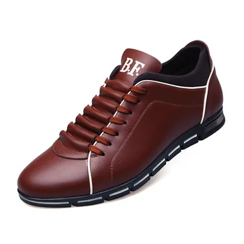 Кожени ежедневни мъжки обувки Удобни маратонки Обувки Lac-up Mens Vulcanize Мъжки бизнес Меки подметки Неплъзгащи се кожени обувки