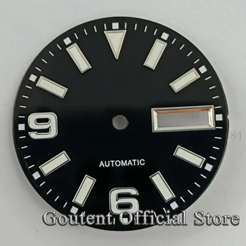 Goutent 29mm черен стерилен часовник циферблат зелен светлинен годни NH36 движение часовник лицето