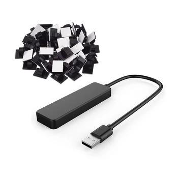 51 бр. Аксесоари: 1 бр. Ултра тънък USB хъб 4-портов USB 2.0 хъб черен & 50 бр. Самозалепваща се кабелна скоба за кола