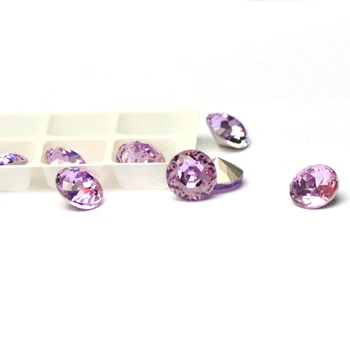 Най-добро качество виолетов цвят брилянтен нарязани форма нокти кристал заострени дъното стъкло кристал за 3D DIY нокти сексапил декорация