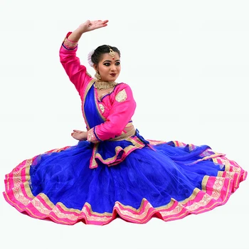 Индийски моден етнически стил танцов костюм Комплект за изпълнение 3-парче