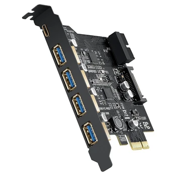 PCI-E към USB 3.0 карта тип A (4) и тип C (1) 5 X USB 3.0 порта, USB 3.1 Gen1 PCI Express карта честотна лента до 5 Gbps