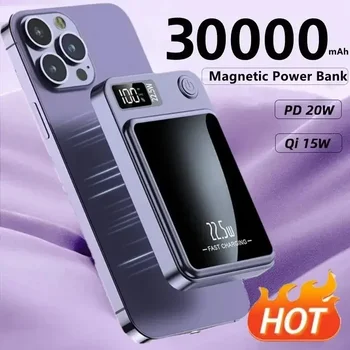 30000mAh магнитен Macsafe преносим Power Bank бързо безжично зарядно за iphone 12 13 14 Pro Max външна спомагателна батерия