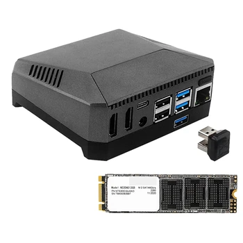 За малина Pi 4 аргон M.2 алуминиев корпус SATA SSD към USB 3.0 адаптер вграден охлаждащ вентилатор SSD карта