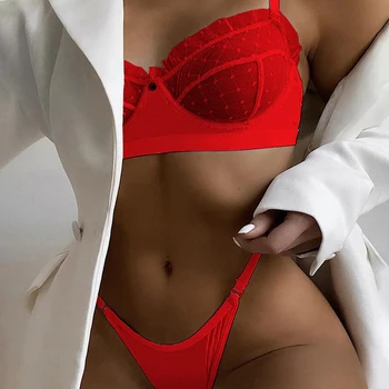 Жени секси бельо дантела сутиен комплект къдрици прозрачно бельо горещ еротичен бельо комплект натиснете нагоре сутиен с чорапогащи комплект червени слипове комплекти
