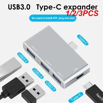 1/2/3PCS USB 3.0 Type C Hub 4 In 1 Multi -port докинг станция сплитер мини цинкова сплав USB 3.0 хъб високоскоростен адаптер за компютър