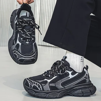 Мъжки маратонки Вулканизирани обувки Дантела нагоре Дебело дъно Спортни обувки Дишаща небрежна неплъзгаща се външна обувка за бягане за мъже 39-44