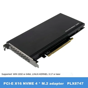 PCIe 3.0 X16 PLX8747 до 4 порт M.2 NVMe SSD адаптер разширителна карта Quad Mkey Nvme към Pci-E конвертор за PC 32G / bps win10 linux