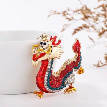 Dragon ключодържател с кристали инкрустация Lucky китайски дракон висящи орнамент ключодържател 3D карикатура 2024 Нова година подарък ключодържател