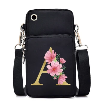 Мобилен телефон чанта 26 Английски азбука цвете Жените пратеник чанта висящи врата монета чанта ретро мода чанта Crossbody чанта
