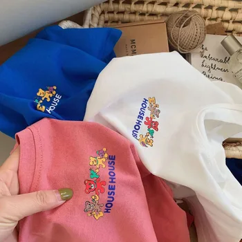 Сладка мечка Ризи за малки деца Мека памучна тениска за момчета момичета лято 2023 Бебешки дрехи за момчета Корейски стил