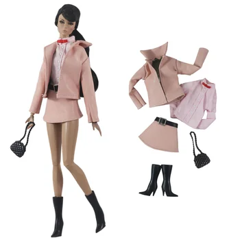 NK 1 комплект модни розови дрехи за кукла Барби кожен пуловер + риза + обувки + пола + чанта за 1/6 кукла аксесоари играчки