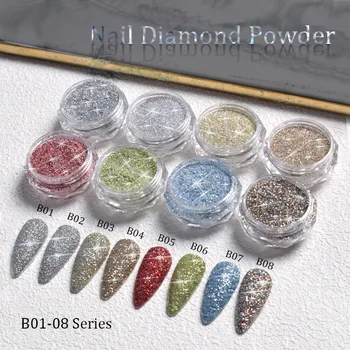 HNDO 8 цвята лъскави диамантени прахове за нокти блясък пигмент прах маникюр дизайн за професионални нокти изкуство DIY материал декор