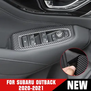 4 бр въглеродни влакна интериор кръпка ляв волан прозорец бутон панел стикери за Subaru Outback 2020-2021
