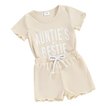 Baby Girls шорти комплект къс ръкав писма печат тениска с ластик талия шорти лято 2-парче облекло
