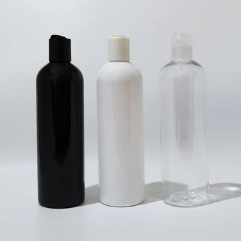 18pcs 400ml празни черни бели PET козметични пластмасови бутилки с дискова капачка за почистване на лице душ гел лосион крем контейнер