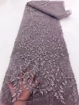 Висококачествена африканска нигерийска тюл дантела плат ZH-1228851 С пайети и мъниста бродерия рокли