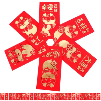 30 / 36Pcs Пролетен фестивал Червени пликове Пролетен червен пакет Китайски късметлия притежател на пари Драконова година Парите обгръщат парични пликове