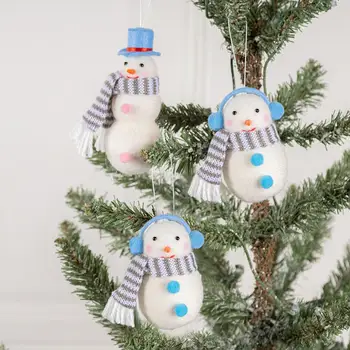 Коледа снежен човек кукла коледно дърво декорация снежен човек кукла висулка подарък вълна филц шал шапка малък подарък за празничния сезон 3d