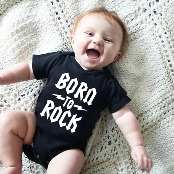 Born To Rock Новородено Бебе Къс ръкав Памук Бебешко боди Сладко бебе Момче Дрехи Гащеризон Детско облекло Бебешко боди Рок Onesie