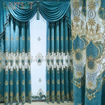европейски стил бродирани завеси за хол спалня луксозен прозорец завеса шенилна престилка завършен обичай безплатна доставка