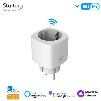 EWelink WIFI + Bluetooth Smart Pulg с монитор за захранване Пожарозащитно гнездо Таймер за гласово управление Работа с Alexa Alice Google Home