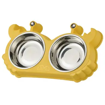 Crab Shape Cat Double Bowl Ново със стойка за домашни любимци Коте кученце Прозрачна храна хранене ястие метал повишена вода захранващо куче