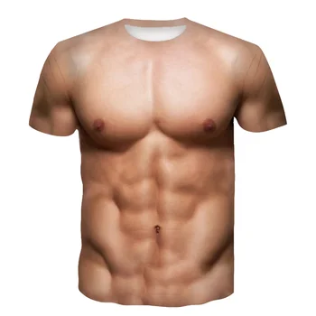 2023 Нови смешни фалшиви мускулни тениски Мускулест 3D принт Улично облекло Мъже Жени Спорт Ежедневна мода Извънгабаритни T риза върховете Облекло