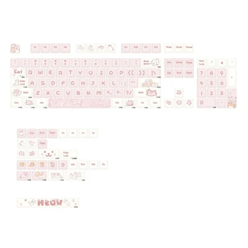 Keycaps XDA Cartoon Pink Cat PBT DyeSublimation 133 Keys Keycap Подходящ за CrossCore механични клавиатури