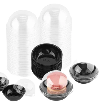 50 Pack Прозрачен пластмасов мини контейнер за кексчета, Индивидуални опаковъчни кутии за лечение с куполни капаци за мини мъфин Macaron