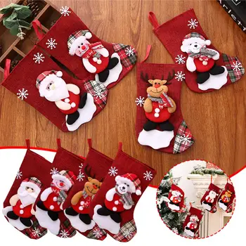 Santa чорапи чорапи бонбони чанти коледно дърво Ornamets снежен човек Санта Елк подарък чанта за деца камина висящи Нова година A1U8
