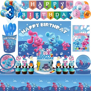 Парти за рожден ден прибори за еднократна употреба Синя петниста кучешка хартия, чаши, чинии, салфетки, балони за бебешки душ