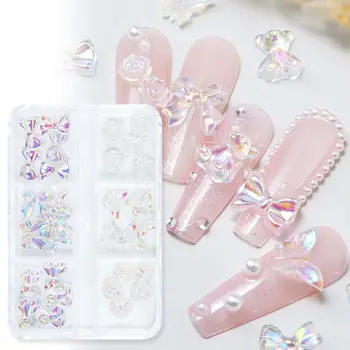 Kawaii 3D Bow нокти талисмани бял розов черна смола кристал нокти изкуство декорация за корейски DIY маникюр доставки