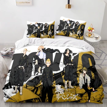 Аниме Tokyo Revruss Ryuguuji Ken Sano Manjiro Duvet Cover Kartun Set Tempat Tidur Set Quilt Comforter Meliputi tekstil rumah