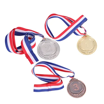 3pcs Награда Медали с лента за врата Метална награда Медали за спортни игри ( Златен, Сребърен, )