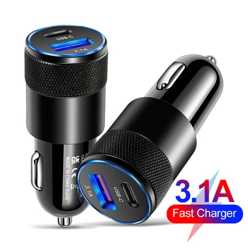 Type C USB 2 порт зарядно за кола зарядно за телефон 3.1A бързо зареждане 12V 15W адаптер за запалка за iPhone Samsung